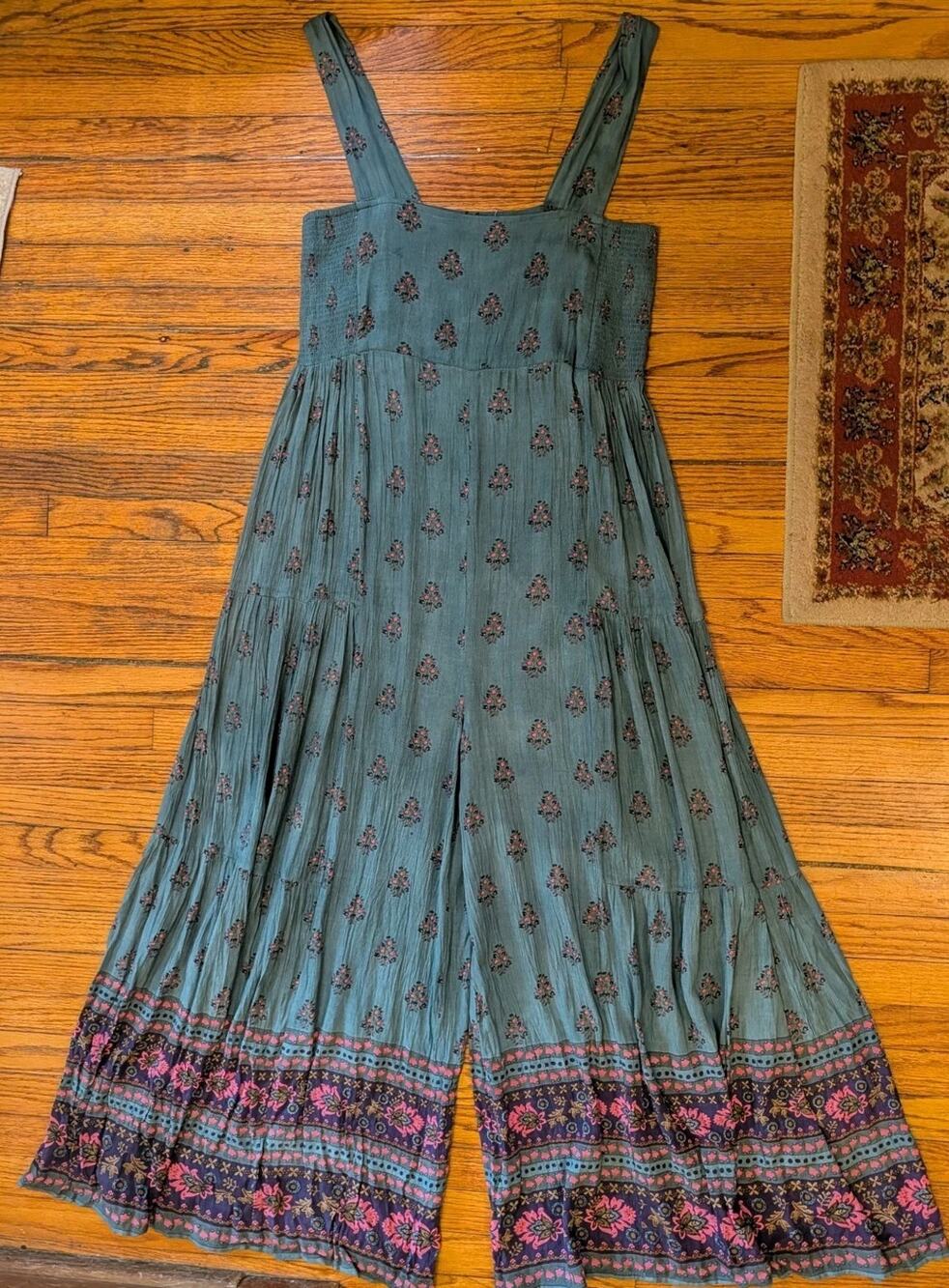 Natural Life Wide Leg Smocked Jumpsuit Boho Pants women's overaized xl blue Pink